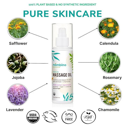 Mambino Organics Massage Baby Oil, Body Oil for After Shower, Egyptian Calendula, Chamomile & Lavender Infused, Gentle for Baby & Kids, 5 fl oz, 3-Pack