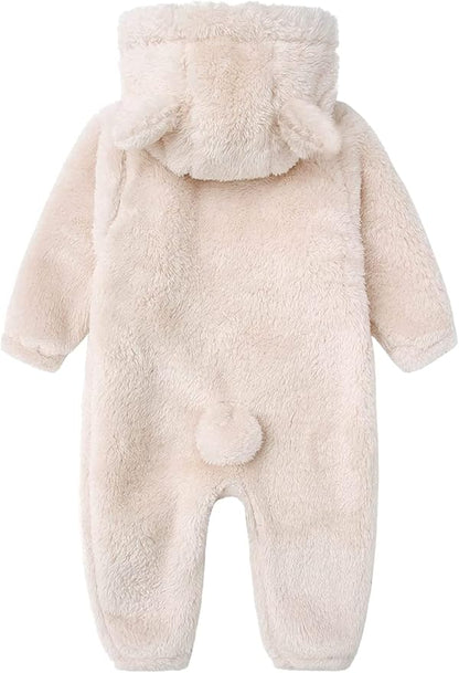 CAHL&FAUO Newborn Snowsuit Baby Cartoon Bear Onesie Warm Fleece Hooded Romper Jumpsuit