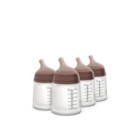 Suavinex Zero Zero Anti Colic Baby Bottle, No 1 Spanish Baby Bottle Brand, Minimizes Bottle Rejection & Nipple Confusion, Perfect for Breastfeeding Babies, 4 PK 6 oz, Deep Tone, Adaptable Flow