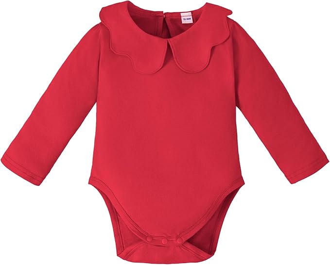 0-24M Infant Girls Ruffle Collar Bodysuit Baby Girl Casual Romper Toddler Solid Color Jumpsuit Winter Clothes
