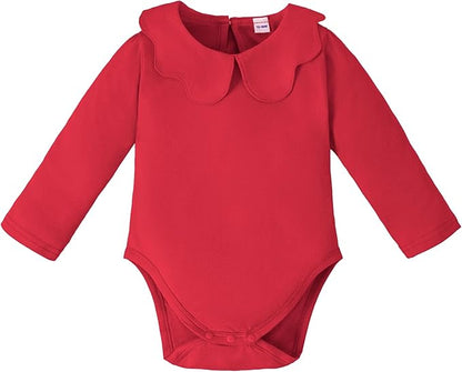 0-24M Infant Girls Ruffle Collar Bodysuit Baby Girl Casual Romper Toddler Solid Color Jumpsuit Winter Clothes