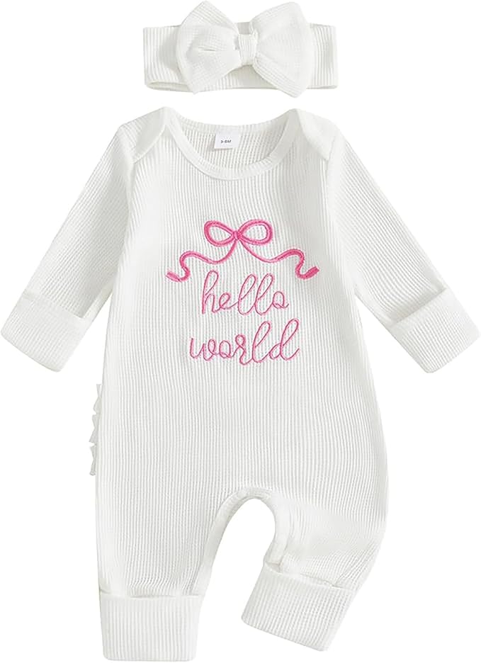Newborn Baby Girl Clothes Long Sleeve Crew Neck Letter Embroidery One Piece Romper Jumpsuit Infant Fall Winter Outfit