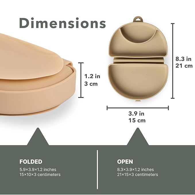 Miniware Baby Travel Plate with Suction - Foldable Silicone Baby Travel Essential to Promote Self-Feeding - Dishwasher Safe, BPA Free, Silicone Baby Plate for On The Go - Almond Butter Silifold