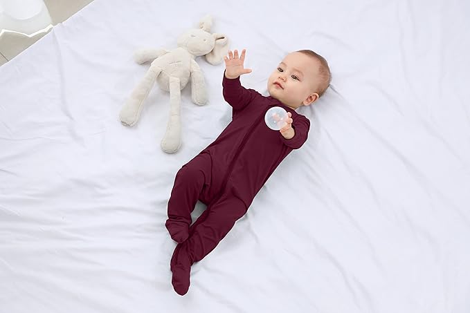 GUISBY Pajamas for Baby Boys & Girls, Infant Onesie with Mitten Long Sleeve Footed Pjs