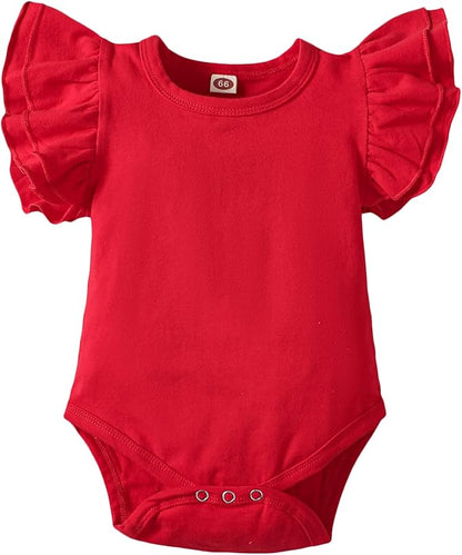 Baby Girl Solid Color Romper Infant Ruffle Sleeve Bodysuit One Piece Outfit Toddler Jumpsuit clothes