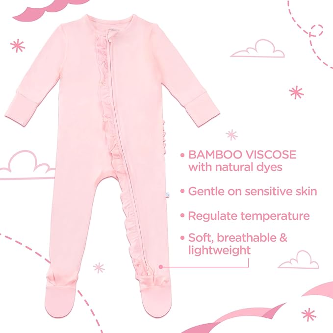 Footie Two-Way Ruffled Zip Mitten Cuffs One-Piece Sleep Play Rompers