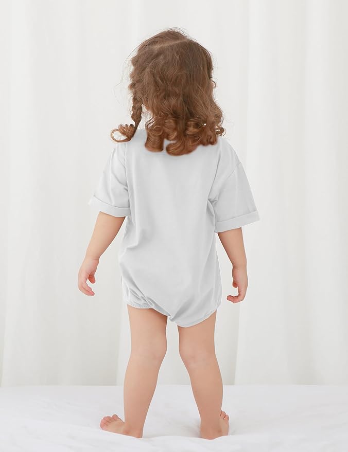 Jimonda Baby Boy Girl Bubble Romper Solid Color Bodysuit Short Sleeve Organic Cotton T-Shirt