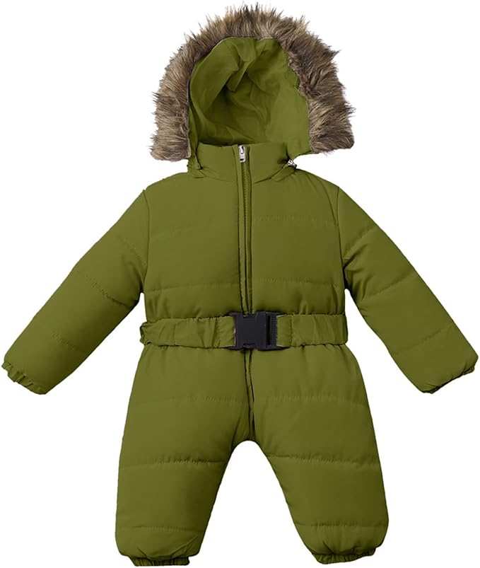 Baby Boys Girls One-Piece Snowsuit Winter Padded Coat Hooded Ski Suit Full Zip Insulated Jacket Jumpsuit Ski Clothes