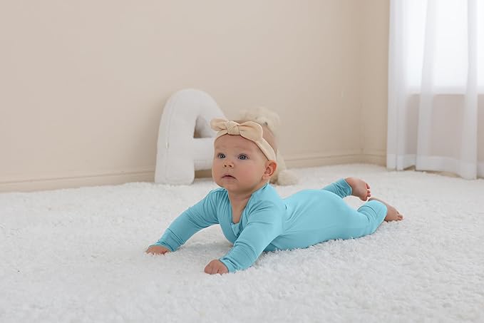 GUISBY Cotton Sleepers Footless Pajamas with Zipper and Mittens Long Sleeve Rompers for Baby