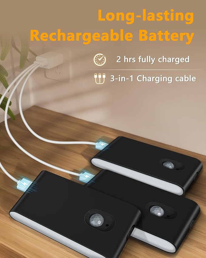 WILLED Stair Lights Indoor Rechargeable,RGB & Warm White Color Changing Night Light,Wireless Motion Sensor Lights Indoor for Stair,Bathroom,Hallway,Kitchen,Closet,Cabinet,Bedroom,Kids' Room