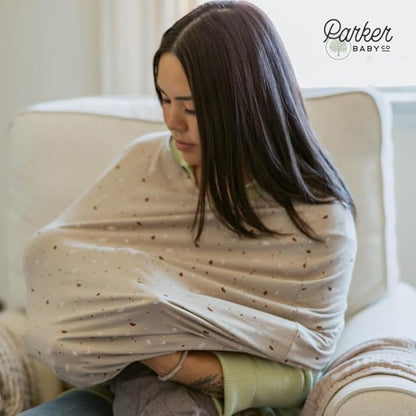 Parker Baby 4 in 1 Car Seat Cover for Girls and Boys - Stretchy Carseat Canopy, Nursing Cover, Grocery Cart Cover, High Chair Cover - “Pebble”