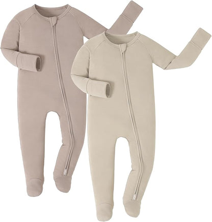 JunNeng Viscose from Bamboo Baby Sleeper,Newborn Footie Pajamas with 2 Way Zipper & Fold Over Mittens,0-12M