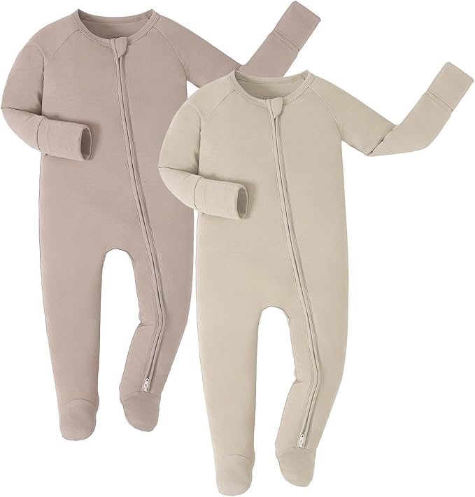 JunNeng Viscose from Bamboo Baby Sleeper,Newborn Footie Pajamas with 2 Way Zipper & Fold Over Mittens,0-12M
