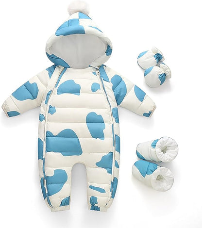 Baby Snowsuit Double Zipper Down Jacket Infant Hooded Romper Jumpsuit Newborn Boys Girls Winter Bodysuit Warm Outerwear