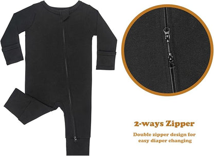 GUISBY Long Sleeve Cotton Pajamas Footless Baby Bodysuits with Zipper and Mittens 3-Pack for Boys Girls