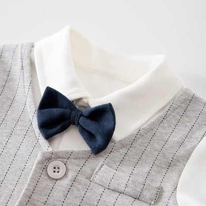 HUAANIUE Newborn Baby Boys Gentleman Romper One Piece Long Sleeve Bowtie Outfit Formal Wear Tuxedo Suit