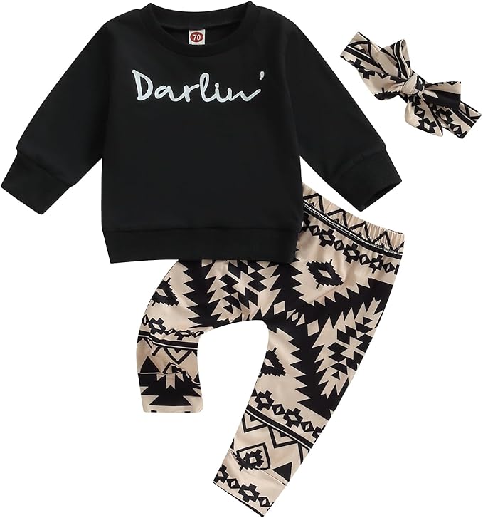 3Pcs Baby Girl Outfits Daisy Sweatshirt + Pants + Headband Infant Fall Winter Clothes