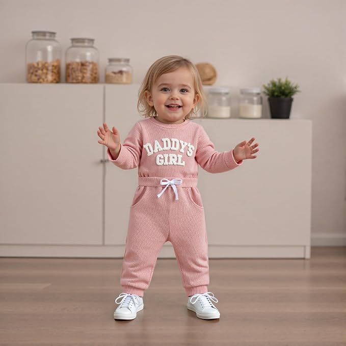 BULINGNA Newborn Baby Clothes Girl Outfit Romper Long Sleeve Daddy Girl Baby Clothes Onesie Jumpsuit Pants Infant Waffle