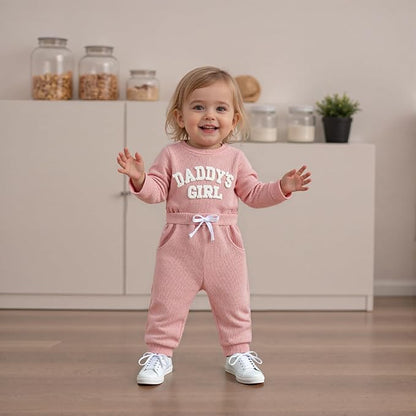 BULINGNA Newborn Baby Clothes Girl Outfit Romper Long Sleeve Daddy Girl Baby Clothes Onesie Jumpsuit Pants Infant Waffle
