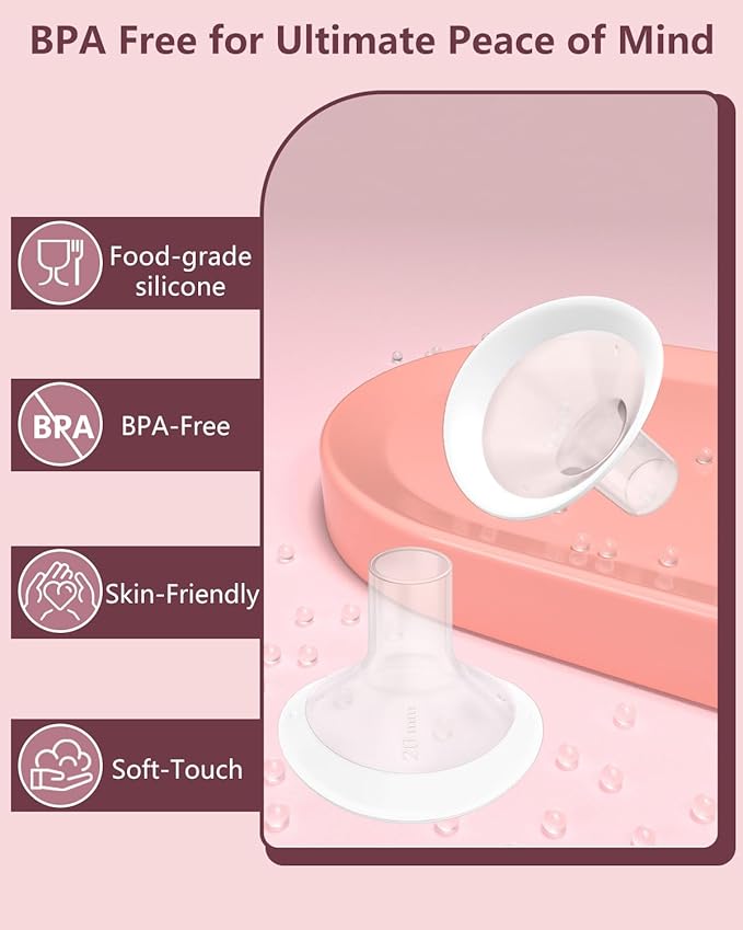 4pc 21mm Oval Flanges Shields Built-in Soft Edges Compatible with Medela/Lansionh Pumps, Replacement Parts for Pump in Style, Symphony, Swing Maxi, Harmony and Personalfit Flex Connector