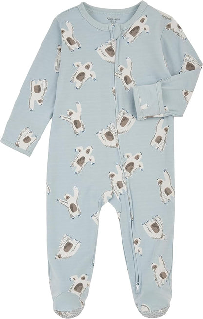 Aablexema Baby Footie Pajama with Mitten Cuffs, Double Zipper Infant Cotton clothes Sleeper Pjs, Footed Sleep Play
