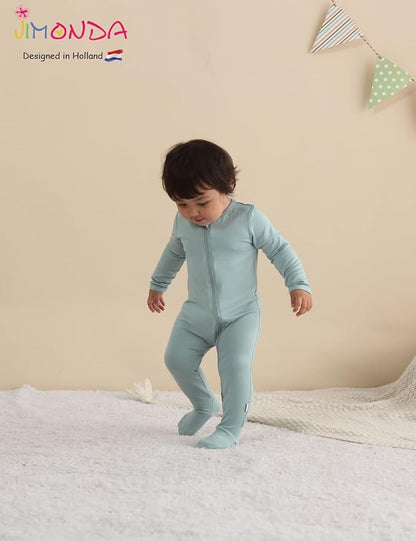 Jimonda Bamboo Baby Pajamas,Unisex Boys Girls One-Piece Footies,Long Sleeve Sleepers 2-Way Zip closure Romper