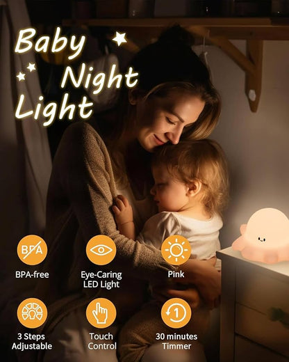 Cute Octopus Rechargeable Silicone Night Light for Kids, Dimmable Touch Control Nightlight with Timer, Portable USB Baby Night Lamp for Nursery, Bedroom