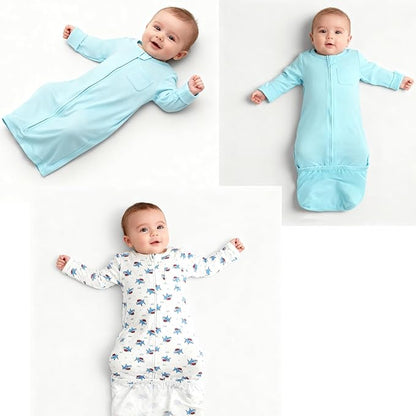 Aablexema Baby Nightgowns Rayon of Bamboo, 2Pcs Newborn Sleeper Gown with 2-way Zipper, Flip Mittens & Foot Cover