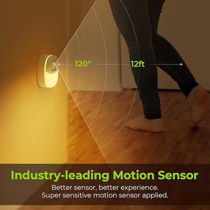 AUVON Rechargeable Battery Night Light, Mini with Motion Sensor, Warm White LED Stick-On Closet Light with Dusk to Dawn Sensor, Adjustable Brightness for Wall, Stairs, Hallway, Cabinet (2 Pack)