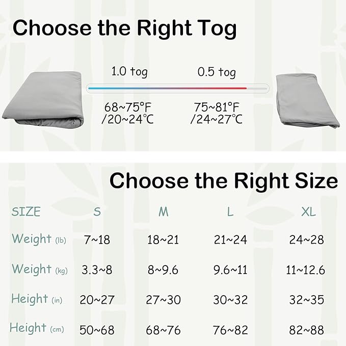 Supersoft Rayon Made from Bamboo Sleep Sack 12-18 Months 1.0 Tog Toddler Sleep Sack Baby Wearable Blanket with 2-Way Zipper Unisex Sleeping Bag for Babies All-year-around - Gray