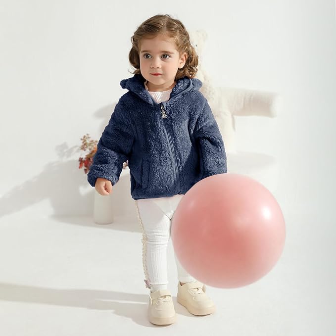 Baby Toddler Boys Girls Fleece Jacket with Hood Zip Up Cute Bear Coats for Infant Boys Girls Fuzzy Jacket with Ear 1-5T