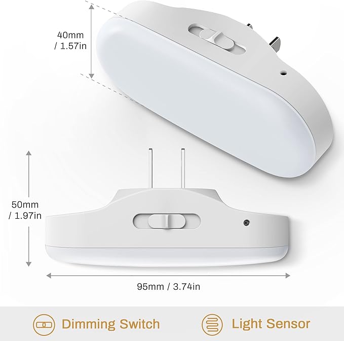 DORESshop Night Lights Plug into Wall, [2 Pack] 1W 3000K Led Night Light with Dusk to Dawn Sensor, Dimmable Night Light from 0LM to 100LM for Bathroom Hallway Bedroom Kids Room Stairway