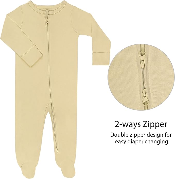 GUISBY Footed Long Sleeve Baby Pajamas with Zipper Cotton Infant Sleepwear
