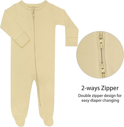 GUISBY Footed Long Sleeve Baby Pajamas with Zipper Cotton Infant Sleepwear