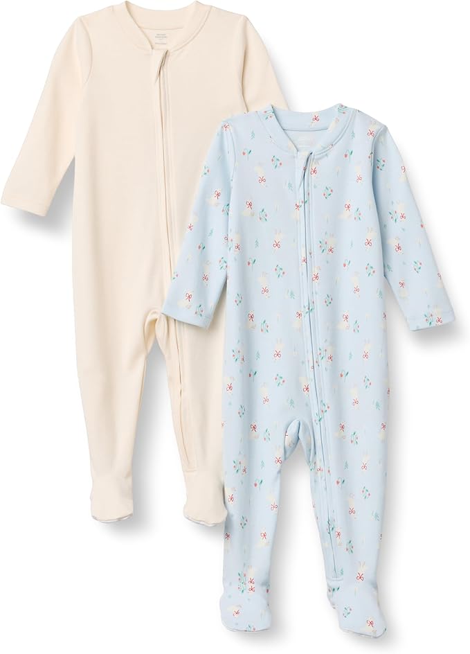 Amazon Essentials x Sofia Grainge Unisex Babies' Cotton Footed Sleep and Play Bodysuit, Pack of 2