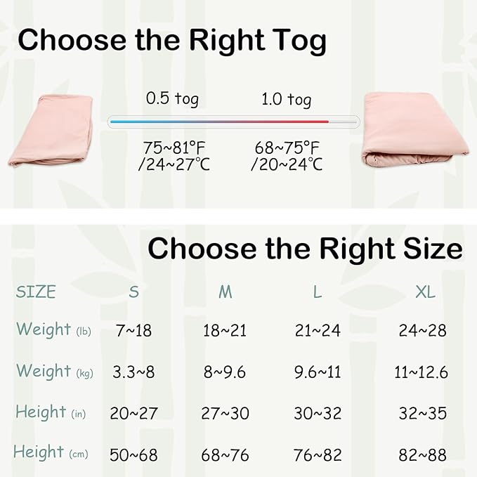 Supersoft Rayon Made from Bamboo Sleep Sack 12-18 Months 0.5 Tog Lightweight Toddler Sleep Sack Baby Wearable Blanket with 2-Way Zipper Summer Unisex Sleeping Bag for Babies (2 Pack) Pink & Gray