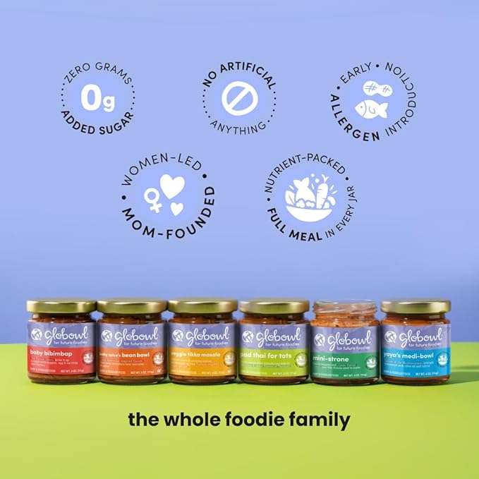 Globowl Variety 6 Pack – Organic Baby Food with International Flavors, Recyclable Packaging & Nutrient‑Rich Meals for Toddlers and Babies