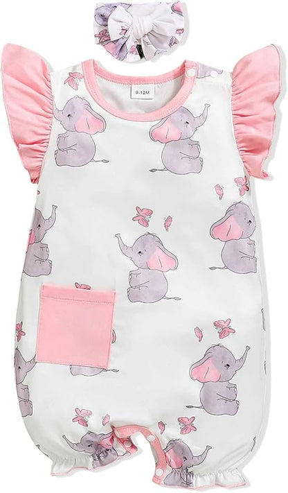 Newborn Baby Girl Clothes Infant Floral Print One-Piece Romper+Jumpsuit+Bodysuit+Hat+Headband