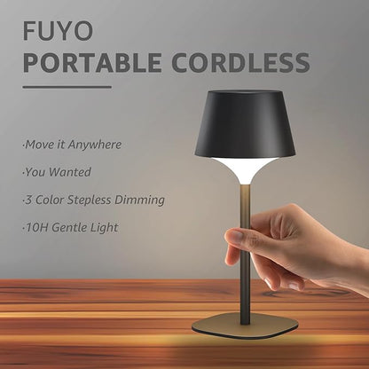 FUYO 2 Pack Cordless Table Lamp, Portable LED Desk Lamp, 3 Color Stepless Dimmable Rechargeable LED Table Lamp for Restaurant/Bedroom/Bars/Outdoor Party/Camping/Coffee Shop