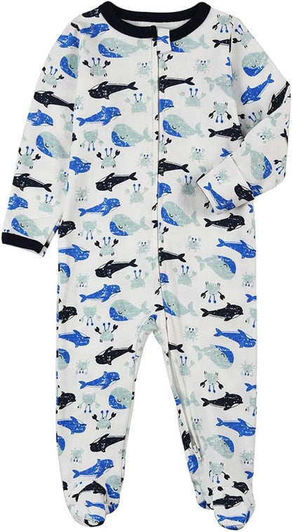 Aablexema Baby Footie Pajamas with Mittens - 3Pcs Infant Footed Sleeper Cotton Sleepwear Outfits