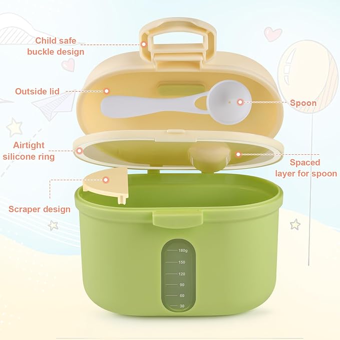 Accmor Baby Formula Dispense On The Go, Portable Milk Powder Formula Dispenser with Scoop,Formula Containers for Travel Hold 8.5oz/240g Formula,Green