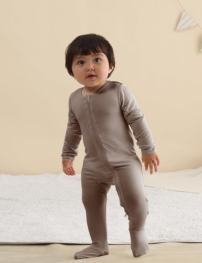 Jimonda Bamboo Baby Pajamas,Unisex Boys Girls One-Piece Footies,Long Sleeve Sleepers 2-Way Zip closure Romper