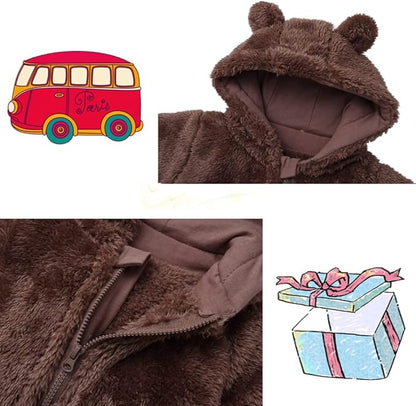 CAHL&FAUO Newborn Snowsuit Baby Cartoon Bear Onesie Warm Fleece Hooded Romper Jumpsuit