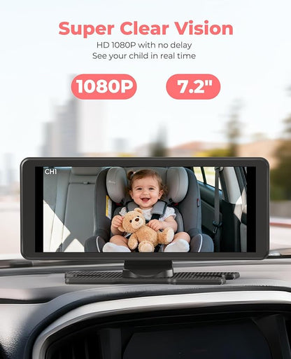 BM5PRO 7.2" Dual Camera Baby Monitor, 1080P HD Display for 2 Kids, Night Vision, Easy Install Car Baby Monitor, Ideal Gift, Rear Seat Safety for Babies & Pets