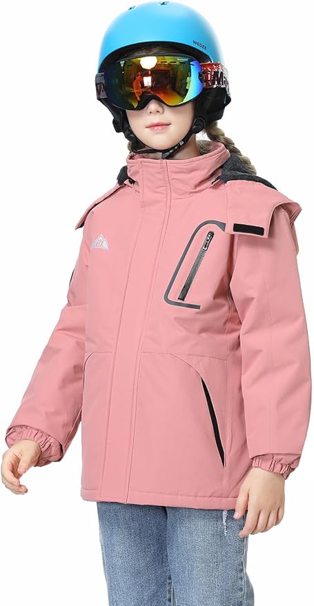 Kid's Ski Jacket Waterproof Winter Coat Boy's and Girl's Fleece Snowboarding Jackets with Detachable Hood