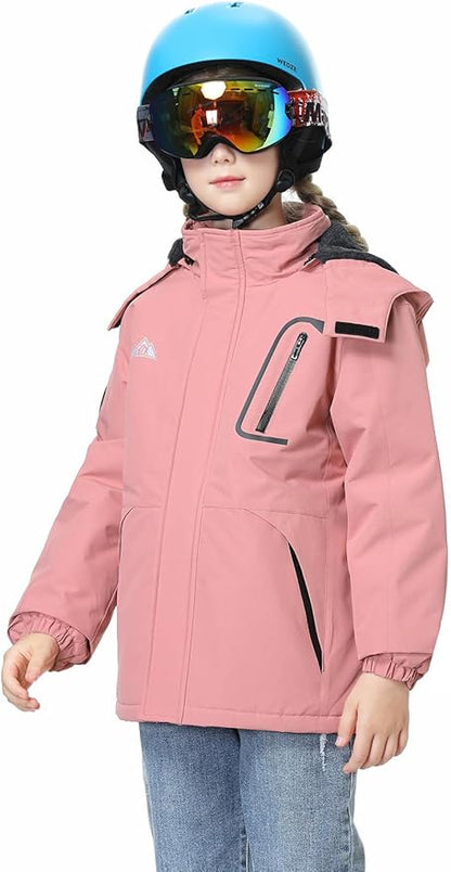 Kid's Ski Jacket Waterproof Winter Coat Boy's and Girl's Fleece Snowboarding Jackets with Detachable Hood