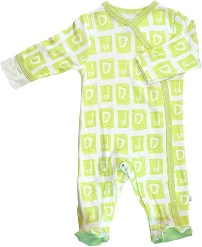 Babysoy Organic Newborn Baby Alphabet Footie Onepiece with Feet (00-03 Months, D)