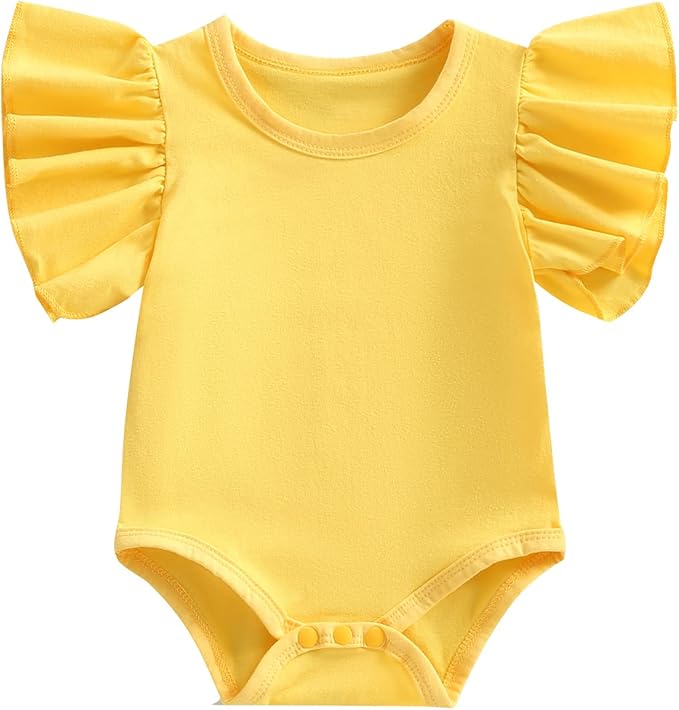 Newborn Infant Baby Girl Solid Ruffle Romper Bodysuit Jumpsuit Casual Clothes One Piece Outfit