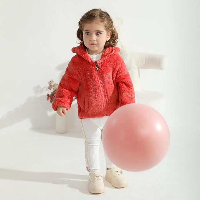 Baby Toddler Boys Girls Fleece Jacket with Hood Zip Up Cute Bear Coats for Infant Boys Girls Fuzzy Jacket with Ear 1-5T