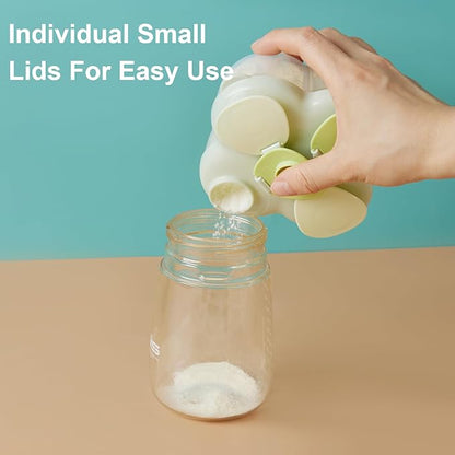 Formula Dispenser No-Spill with Four Compartment, Infant Milk Powder Dispenser Portable On The Go, Kids Snack Formula Containers for Travel Hold Outdoor, Green